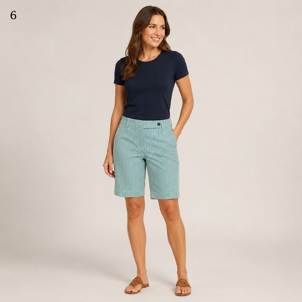Cutter & Buck Golf Shorts Womens 2 Green Purple Blue White Stripe Cotton Blend